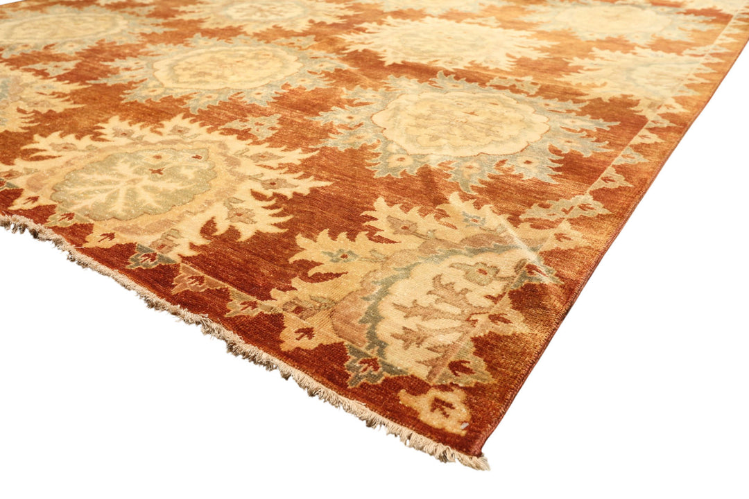 8x10 Caramel, Beige, Celadon Color Hand Knotted Oushak Wool Transitional Oriental Rug