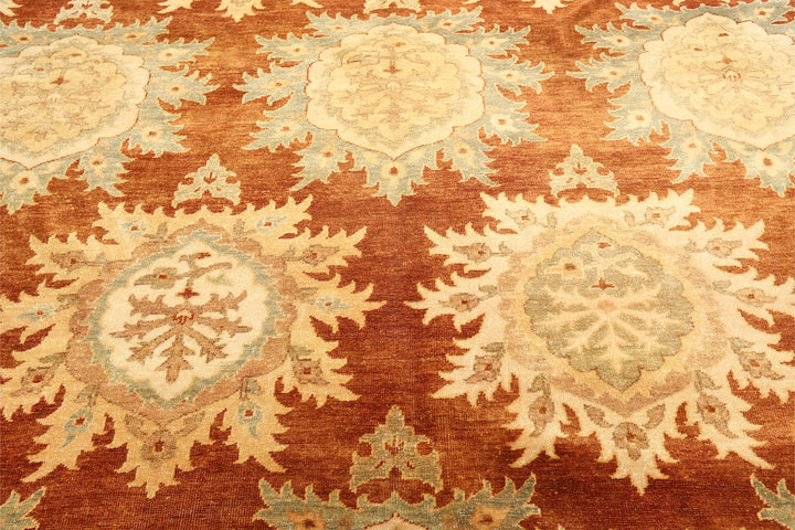 8x10 Caramel, Beige, Celadon Color Hand Knotted Oushak Wool Transitional Oriental Rug