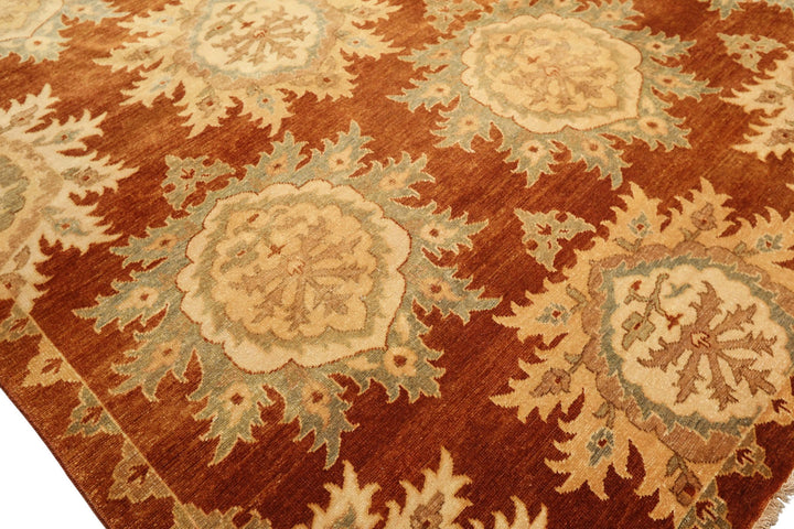 8x10 Caramel, Beige, Celadon Color Hand Knotted Oushak Wool Transitional Oriental Rug