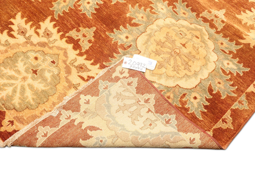 8x10 Caramel, Beige, Celadon Color Hand Knotted Oushak Wool Transitional Oriental Rug