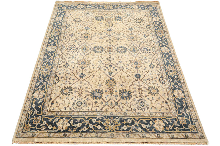 8x10 Beige, Slate, Gray Color Hand Knotted Oushak Wool Transitional Oriental Rug