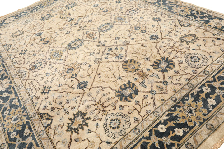 8x10 Beige, Slate, Gray Color Hand Knotted Oushak Wool Transitional Oriental Rug
