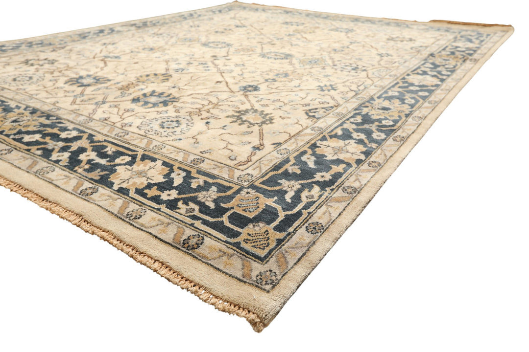 8x10 Beige, Slate, Gray Color Hand Knotted Oushak Wool Transitional Oriental Rug