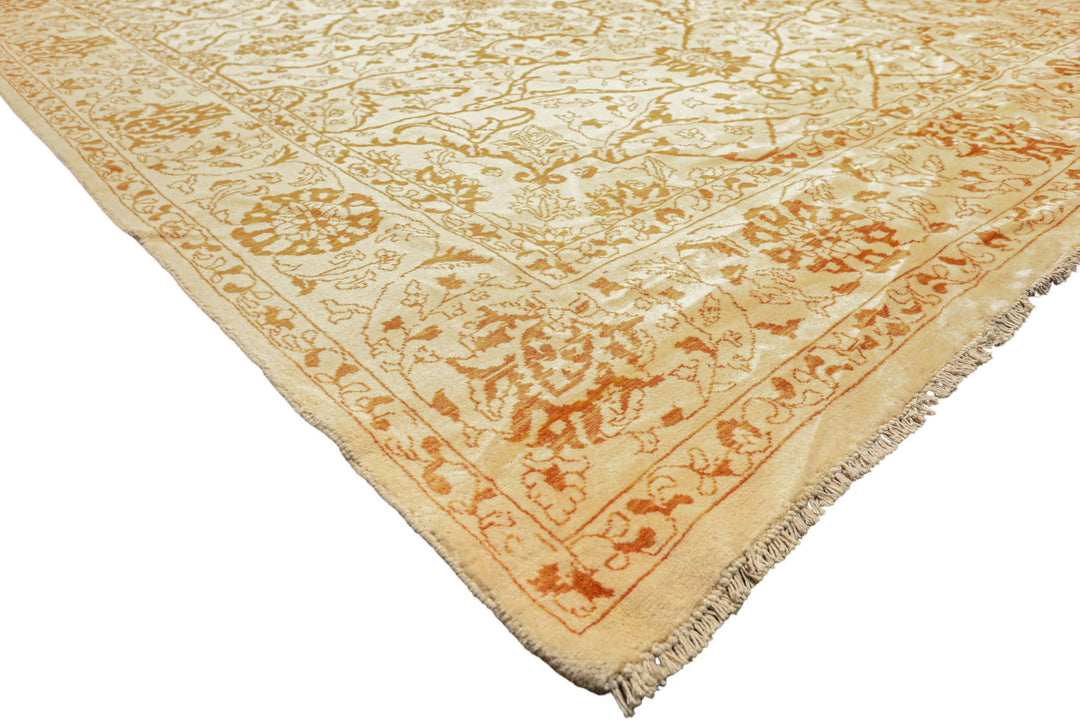 8x11 Ivory, Orange, Color Hand Knotted Pak Persian Wool Transitional Oriental Rug