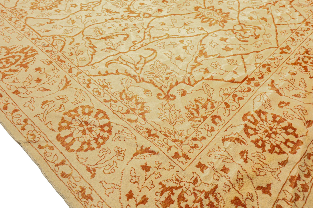 8x11 Ivory, Orange, Color Hand Knotted Pak Persian Wool Transitional Oriental Rug