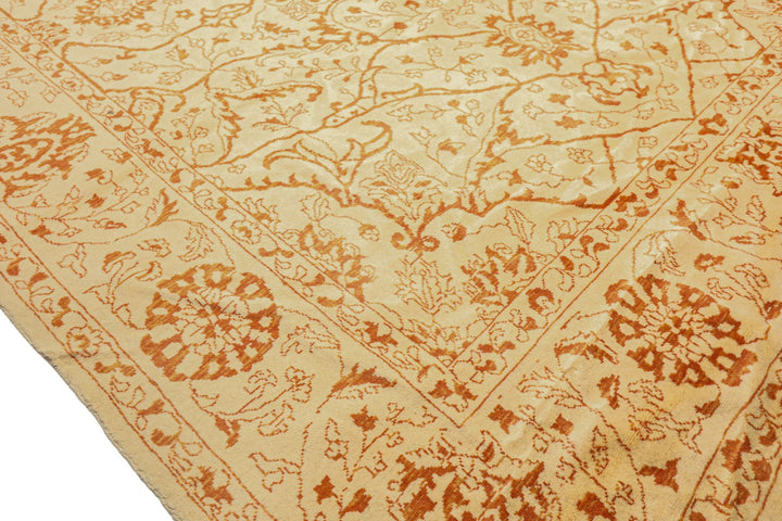 8x11 Ivory, Orange, Color Hand Knotted Pak Persian Wool Transitional Oriental Rug