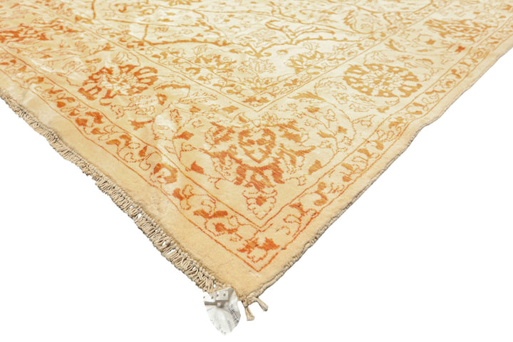8x11 Ivory, Orange, Color Hand Knotted Pak Persian Wool Transitional Oriental Rug