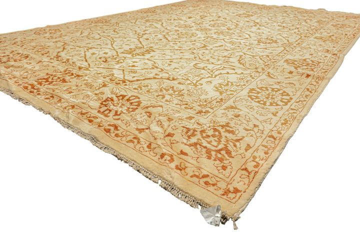 8x11 Ivory, Orange, Color Hand Knotted Pak Persian Wool Transitional Oriental Rug