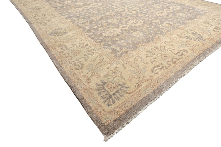 9x12 Taupe, Gray, Ivory Color Hand Knotted Peshawar Wool Transitional Oriental Rug