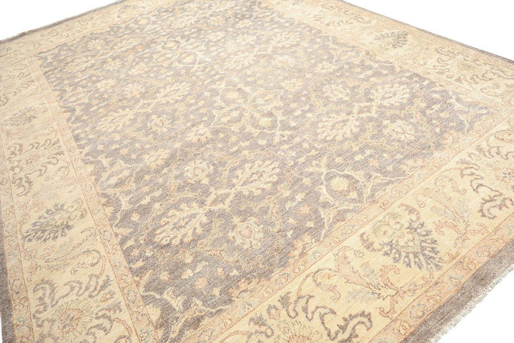 9x12 Taupe, Gray, Ivory Color Hand Knotted Peshawar Wool Transitional Oriental Rug