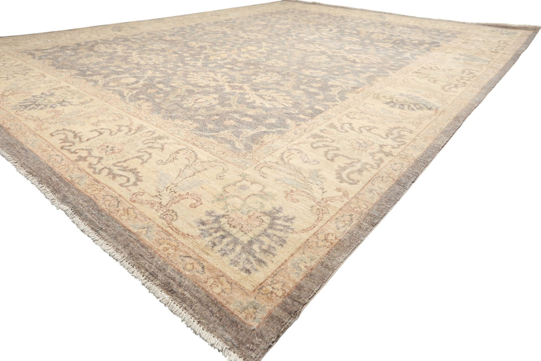 9x12 Taupe, Gray, Ivory Color Hand Knotted Peshawar Wool Transitional Oriental Rug