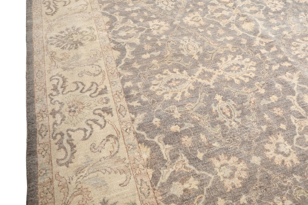9x12 Taupe, Gray, Ivory Color Hand Knotted Peshawar Wool Transitional Oriental Rug