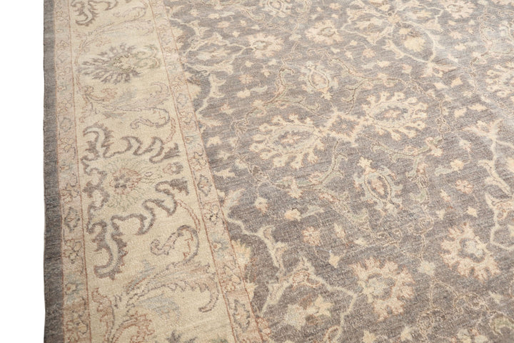 9x12 Taupe, Gray, Ivory Color Hand Knotted Peshawar Wool Transitional Oriental Rug