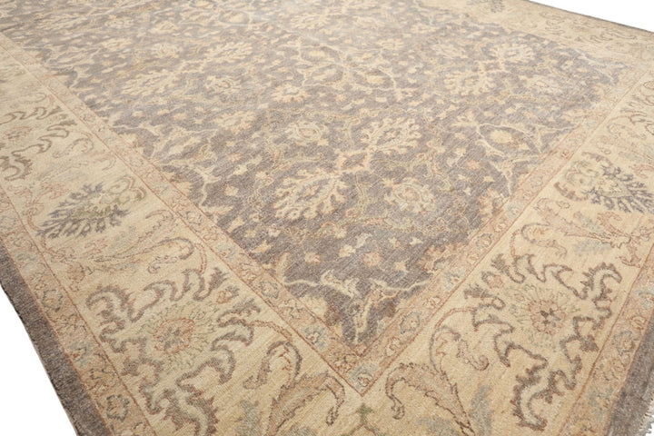 9x12 Taupe, Gray, Ivory Color Hand Knotted Peshawar Wool Transitional Oriental Rug