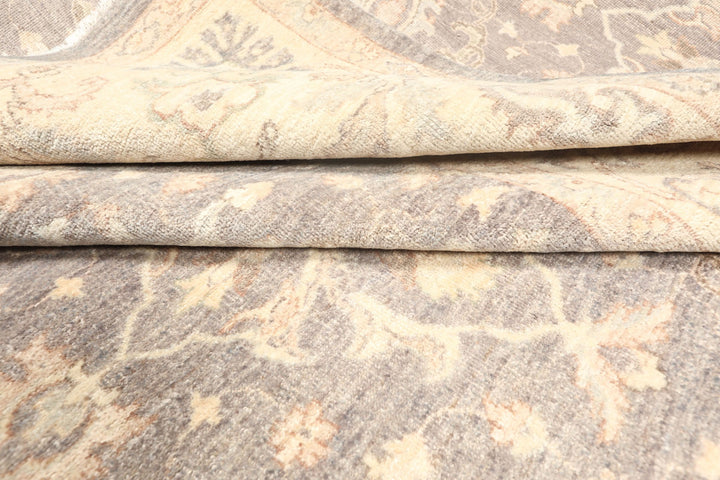 9x12 Taupe, Gray, Ivory Color Hand Knotted Peshawar Wool Transitional Oriental Rug