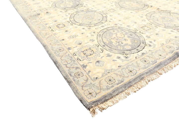 6x9 Ivory, Slate, Blue Color Hand Knotted Oushak Wool Transitional Oriental Rug