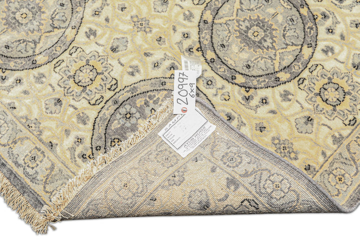6x9 Ivory, Slate, Blue Color Hand Knotted Oushak Wool Transitional Oriental Rug