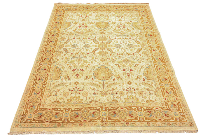 9x12 Warm Beige, Gold, Turquoise Color Hand Knotted Agra Wool Traditional Oriental Rug