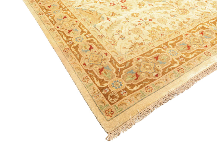 9x12 Warm Beige, Gold, Turquoise Color Hand Knotted Agra Wool Traditional Oriental Rug