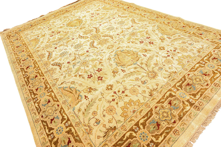 9x12 Warm Beige, Gold, Turquoise Color Hand Knotted Agra Wool Traditional Oriental Rug