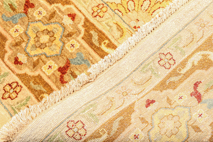 9x12 Warm Beige, Gold, Turquoise Color Hand Knotted Agra Wool Traditional Oriental Rug