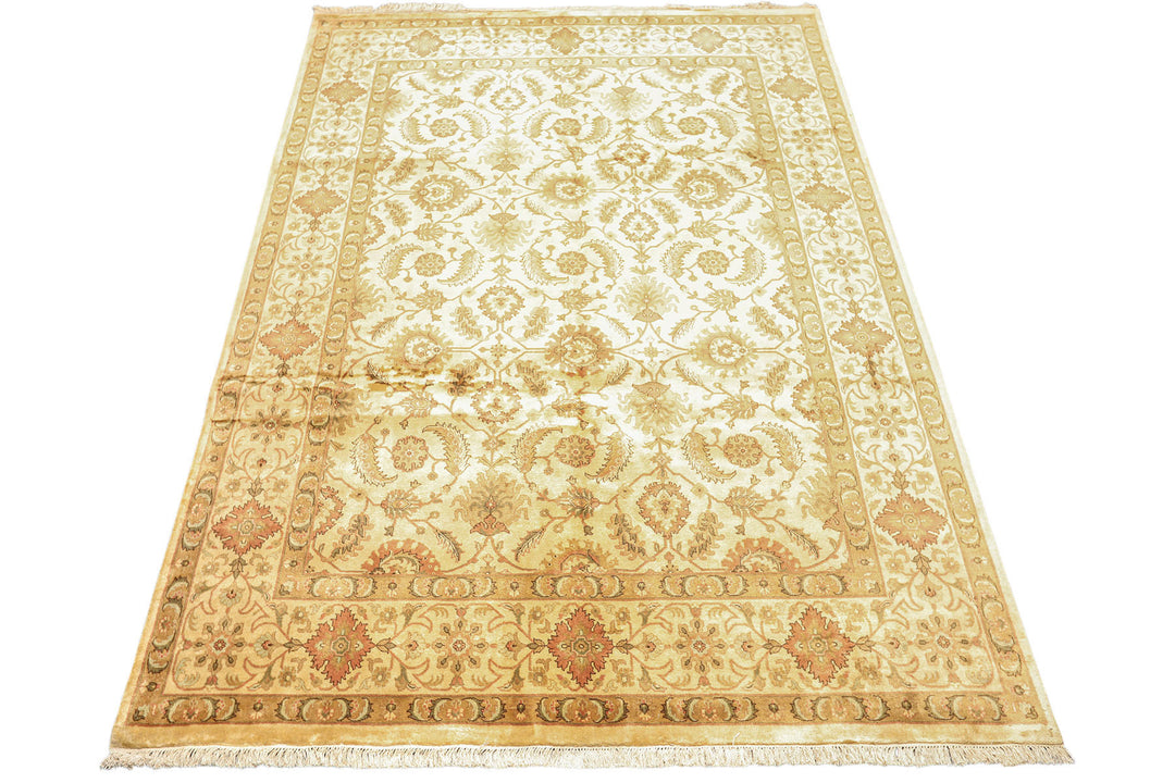 8x10 Beige, Rose, Mint Color Hand Knotted Oushak New Zealand Wool Transitional Oriental Rug