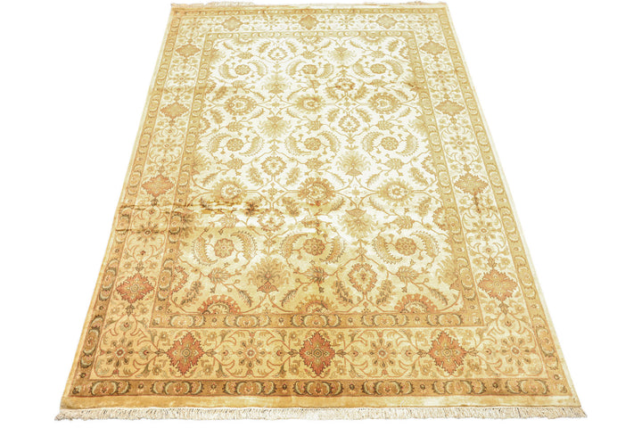 8x10 Beige, Rose, Mint Color Hand Knotted Oushak New Zealand Wool Transitional Oriental Rug
