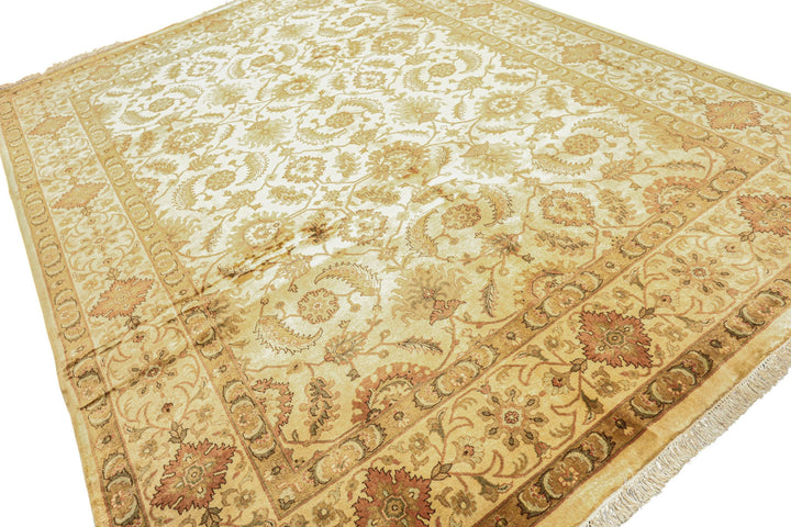 8x10 Beige, Rose, Mint Color Hand Knotted Oushak New Zealand Wool Transitional Oriental Rug