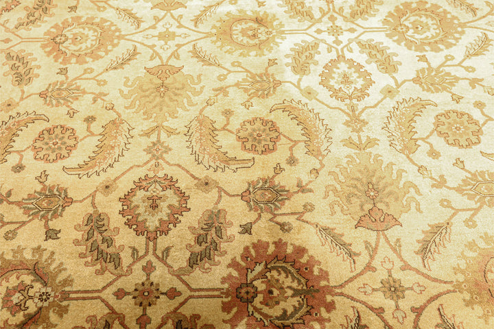 8x10 Beige, Rose, Mint Color Hand Knotted Oushak New Zealand Wool Transitional Oriental Rug