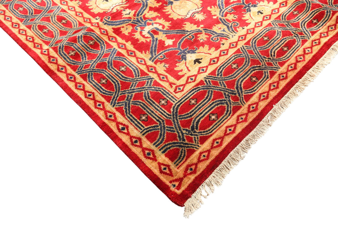 8x10 Red, Navy, Gold Color Hand Knotted Agra Wool Traditional Oriental Rug