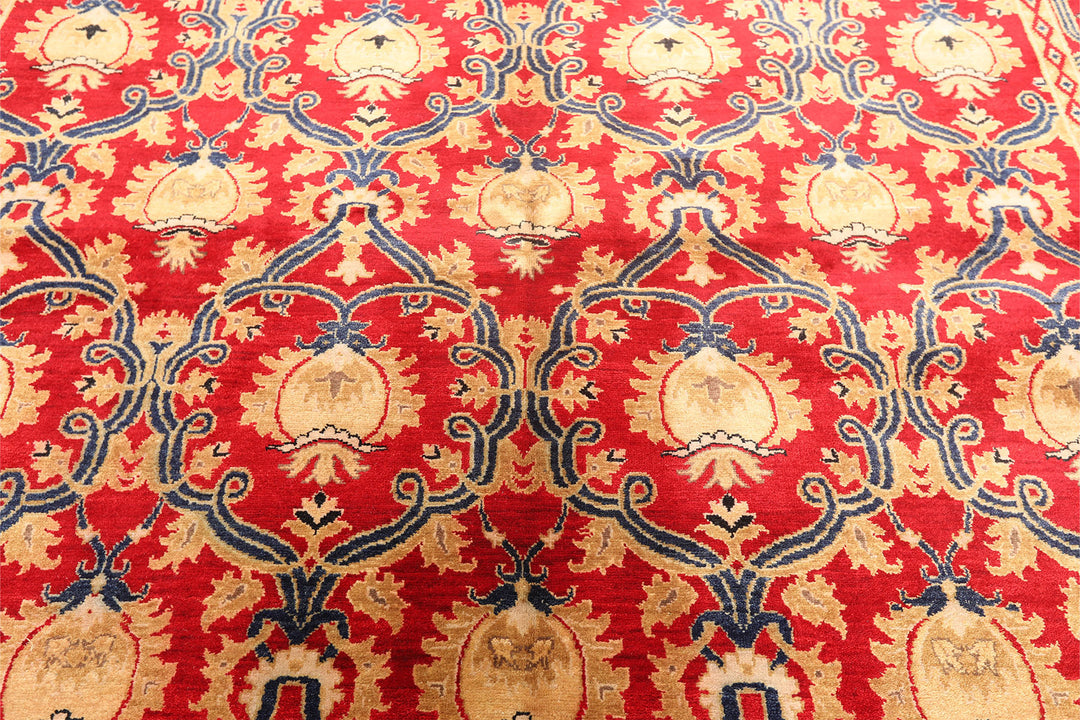 8x10 Red, Navy, Gold Color Hand Knotted Agra Wool Traditional Oriental Rug