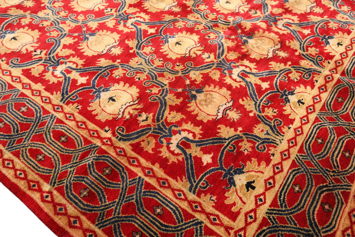 8x10 Red, Navy, Gold Color Hand Knotted Agra Wool Traditional Oriental Rug