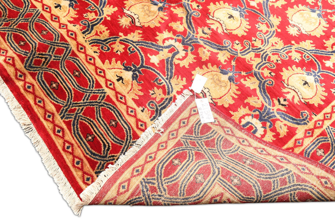8x10 Red, Navy, Gold Color Hand Knotted Agra Wool Traditional Oriental Rug