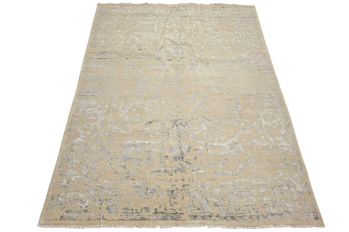 8x10 Beige, Gray, Color Hand Knotted Oushak Wool &amp; Bamboo Silk Modern &amp; Contemporary Oriental Rug