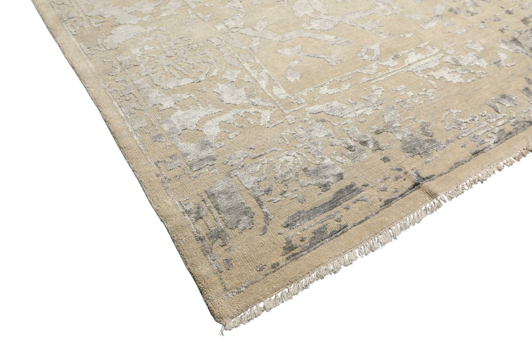 8x10 Beige, Gray, Color Hand Knotted Oushak Wool &amp; Bamboo Silk Modern &amp; Contemporary Oriental Rug