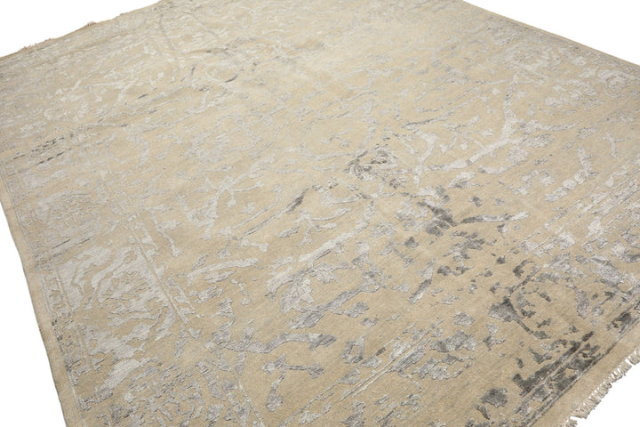 8x10 Beige, Gray, Color Hand Knotted Oushak Wool &amp; Bamboo Silk Modern &amp; Contemporary Oriental Rug