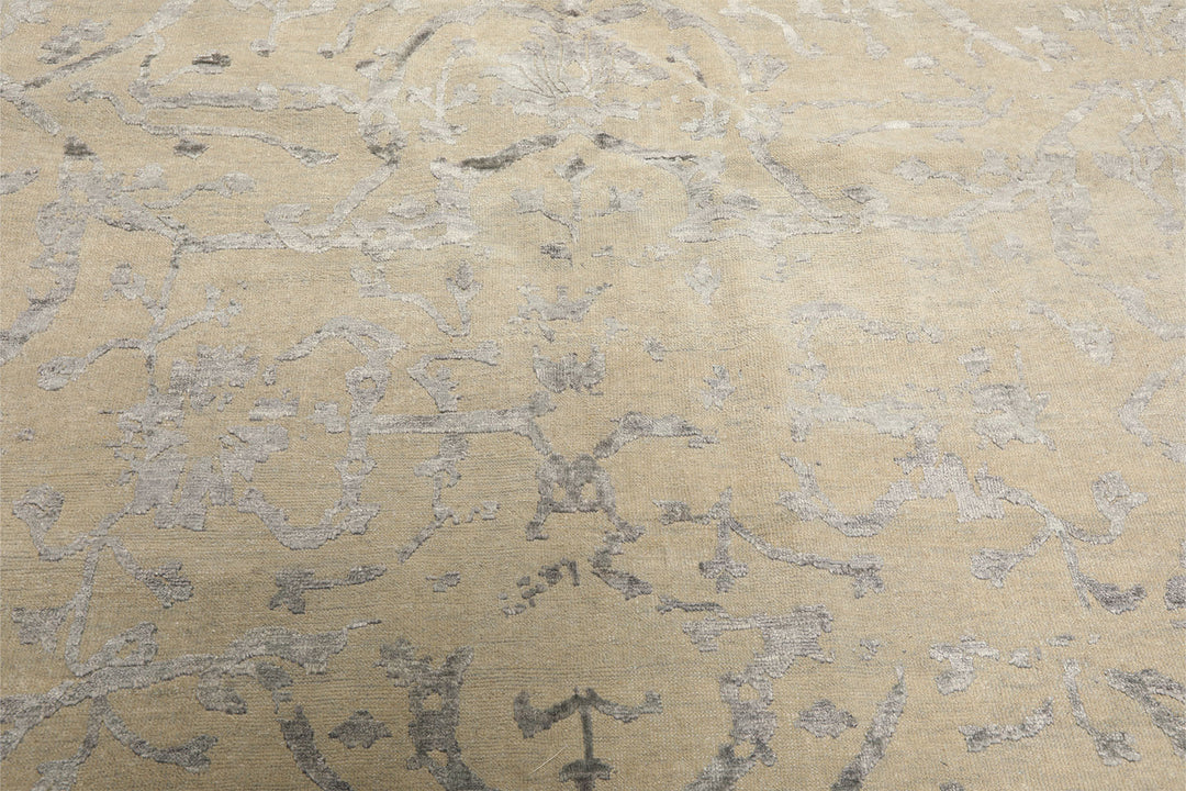 8x10 Beige, Gray, Color Hand Knotted Oushak Wool &amp; Bamboo Silk Modern &amp; Contemporary Oriental Rug