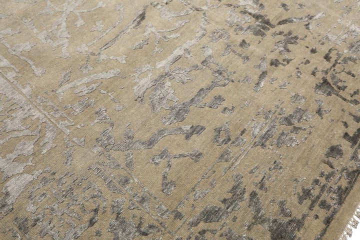8x10 Beige, Gray, Color Hand Knotted Oushak Wool &amp; Bamboo Silk Modern &amp; Contemporary Oriental Rug