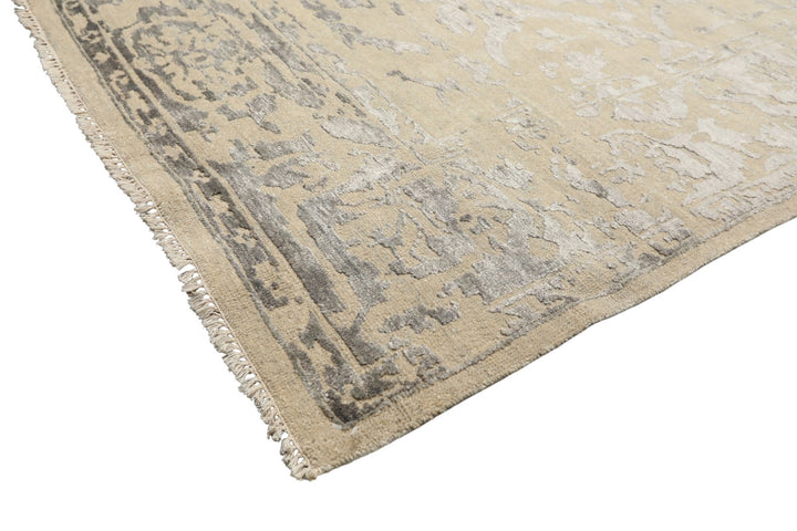 8x10 Beige, Gray, Color Hand Knotted Oushak Wool &amp; Bamboo Silk Modern &amp; Contemporary Oriental Rug