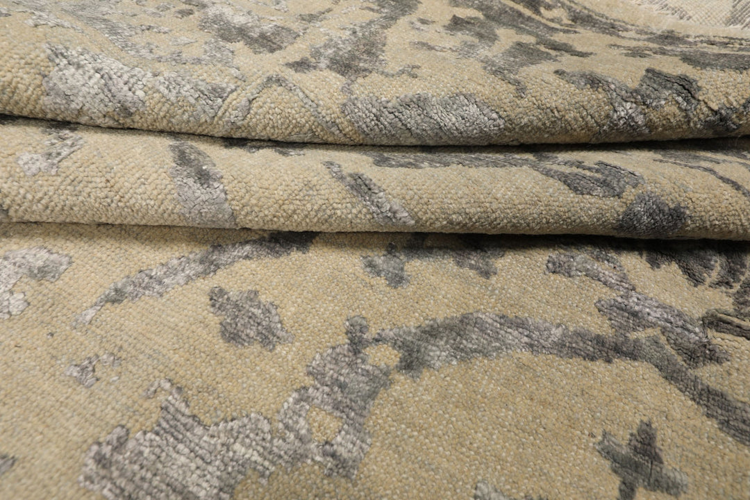8x10 Beige, Gray, Color Hand Knotted Oushak Wool &amp; Bamboo Silk Modern &amp; Contemporary Oriental Rug