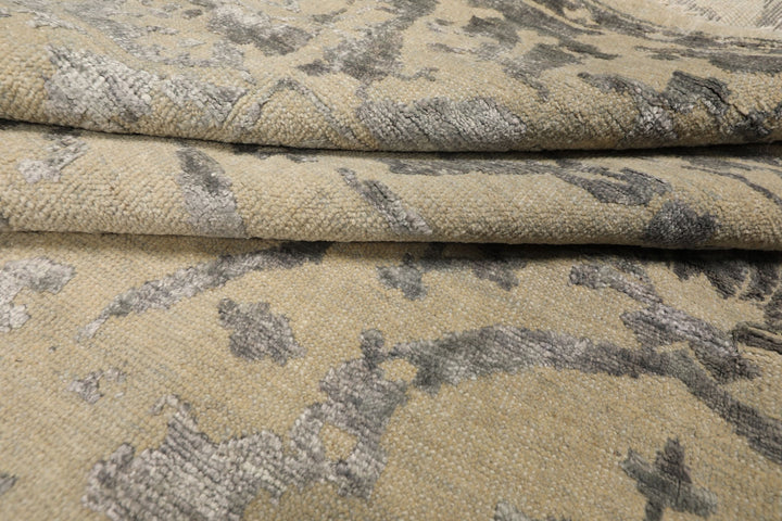 8x10 Beige, Gray, Color Hand Knotted Oushak Wool &amp; Bamboo Silk Modern &amp; Contemporary Oriental Rug