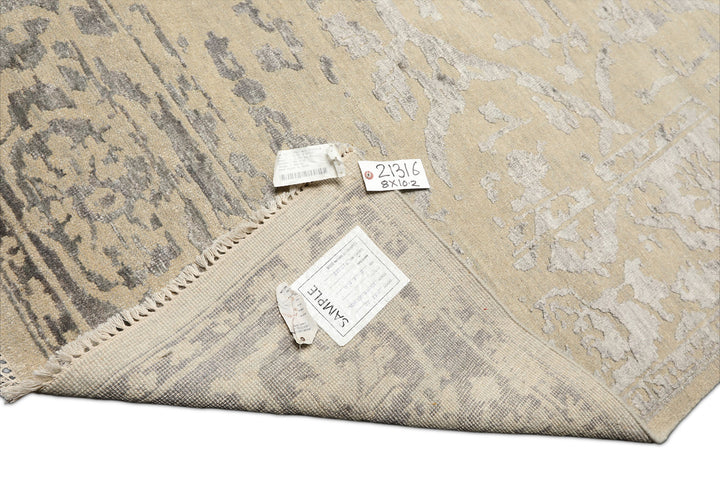 8x10 Beige, Gray, Color Hand Knotted Oushak Wool &amp; Bamboo Silk Modern &amp; Contemporary Oriental Rug