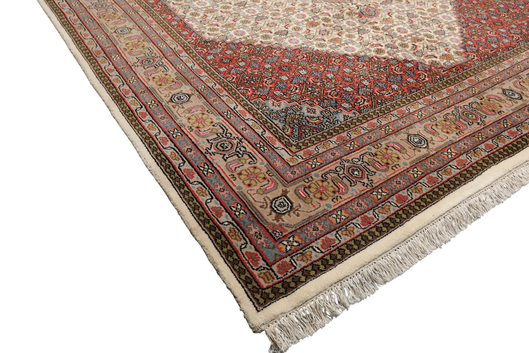 8x10 Ivory, Rose, Tan Color Hand Knotted Indo Bidjar Wool Traditional Oriental Rug