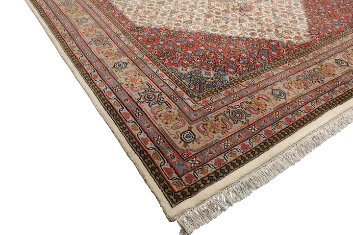 8x10 Ivory, Rose, Tan Color Hand Knotted Indo Bidjar Wool Traditional Oriental Rug