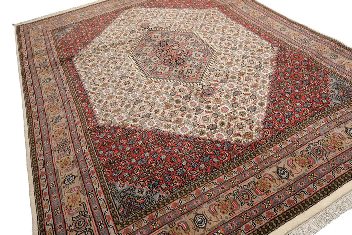 8x10 Ivory, Rose, Tan Color Hand Knotted Indo Bidjar Wool Traditional Oriental Rug