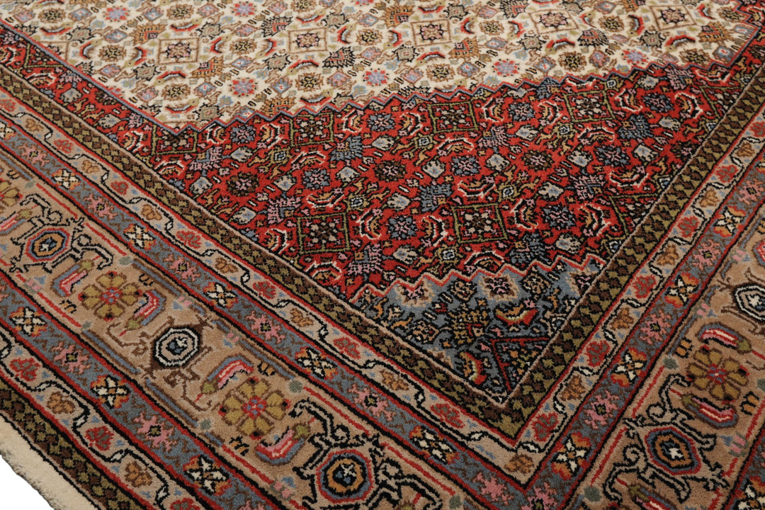 8x10 Ivory, Rose, Tan Color Hand Knotted Indo Bidjar Wool Traditional Oriental Rug