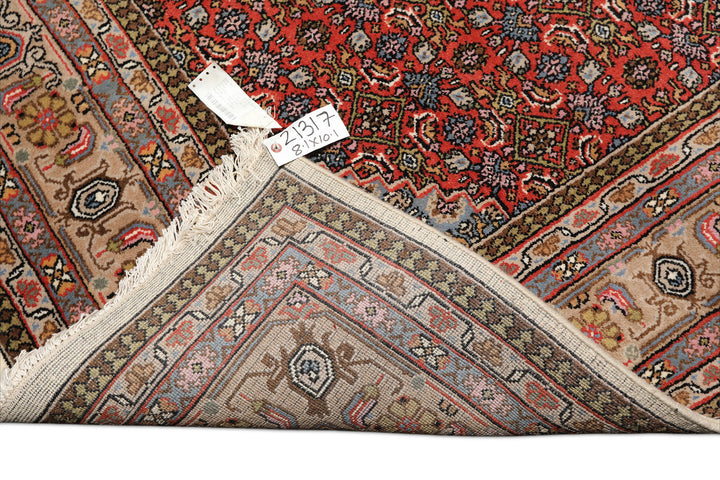 8x10 Ivory, Rose, Tan Color Hand Knotted Indo Bidjar Wool Traditional Oriental Rug