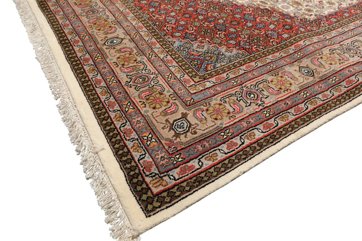 8x10 Ivory, Rose, Tan Color Hand Knotted Indo Bidjar Wool Traditional Oriental Rug
