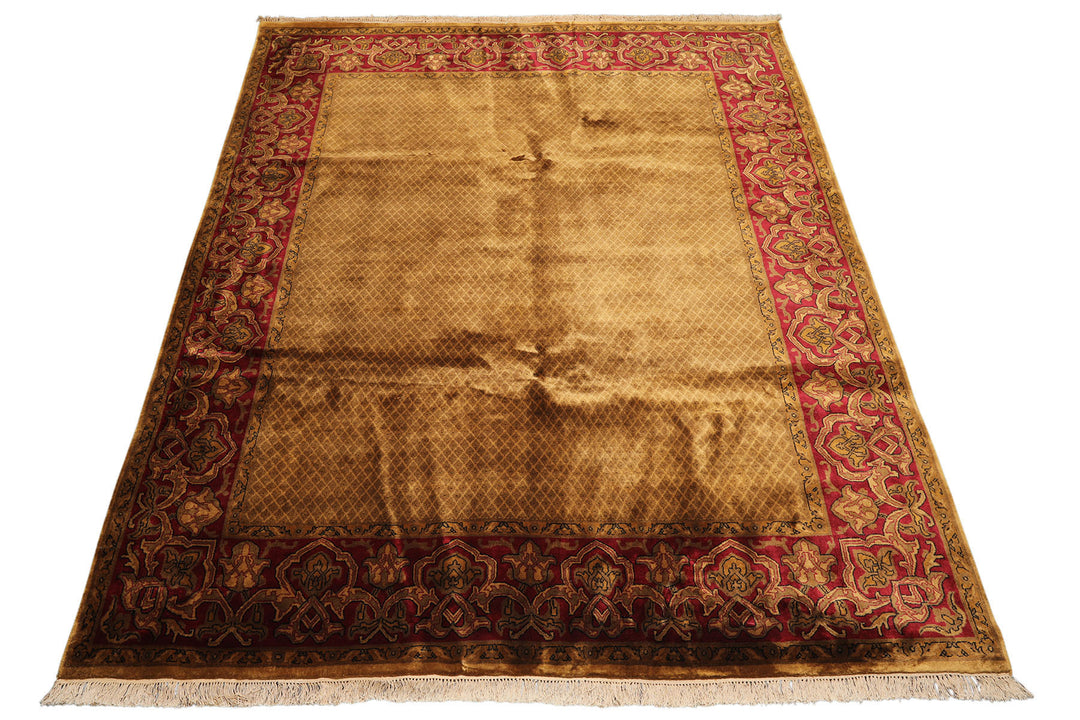 8x10 Gold, Green, Wine Color Hand Knotted Indo Persian New Zealand Wool Traditional Oriental Rug