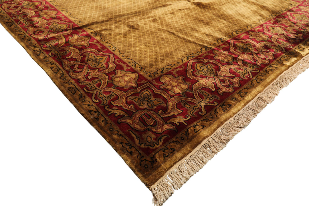 8x10 Gold, Green, Wine Color Hand Knotted Indo Persian New Zealand Wool Traditional Oriental Rug